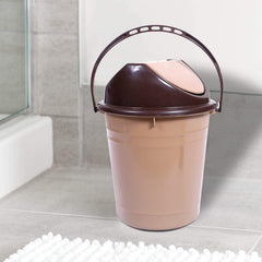 Heart Home Plastic Dustbin with Swinging Lid|Portable Garbage Basket & Round Trash Can for Home,Kitchen,Office,College,10 Ltr (Brown)