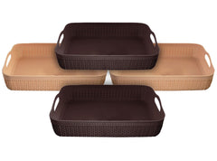 Heart Home Q-3 Multiuses Designer Unbreakable Plastic Storage Basket/Organizer/Bin For Home, Kitchen, Bathroom, Office Use Pack of 4 (Coffee & Brown)-50HH01529