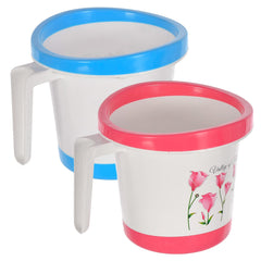Kuber Industries Floral Print Plastic Bathroom Mug 1 Litre Pack of 2 (Blue & Pink)-46KM0177, Standard