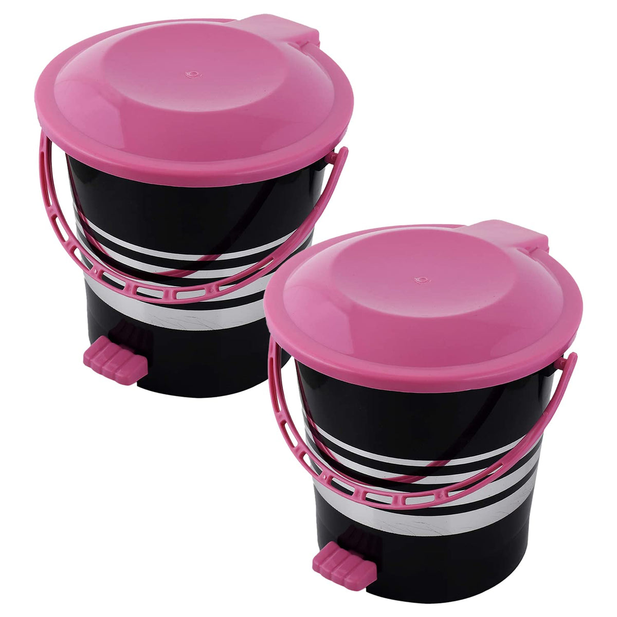 Kuber Industries Pedal Dustbin|Plastic Pedal Dustbin|Kitchen Waste Paper Bin|Dustbin For Bedroom|Pink Lid 10 Liter Dustbin|Pack of 2 (Black)