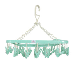 Heart Home Cloth Drying Hanger Rack (32 Clips)|360 Degree Portable & Rotatable Clips|Space Saving Travel & Durable Plastic|Size 40 x 38 x 30 CM (Green)-HHEART15537