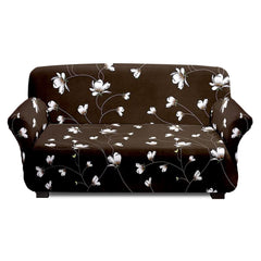 Kuber Industries Flower Printed Stretchable, Non-Slip Polyster 1 & 3 Seater Sofa Cover/Slipcover/Protector Set with Foam Stick, Set of 2 (Brown)-50KM01435, Standard