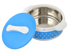 Heart Home Dot Printed Inner Steel Casserole with Lid, 1500ml (Blue)-HS42KUBMART25029