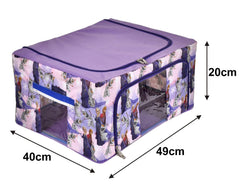 Kuber Industries Doll Print Steel Frame Living Box, Closet Organizer, Cloth Storage Boxes for Wardrobe With Clear Window, 44Ltr. (Purple) 54KM4097(Rexine, Rectangular)