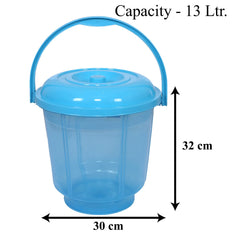 Kuber Industries Colorful Homeware Bucket| Plastic Bucket|Transparent Bucket with Lid & Handle for Bathroom,Home Use,13 Litre (Sky Blue)