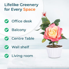 Kuber Industries Artificial Plants For Home Décor|Artificial Flowers For Decoration|Natural Looking Indoor Fake Plants With Pot (Peach)