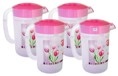 Heart Home Flower Printed Unbreakable Multipurpose Plastic Water Jug/Pitcher with Lid, 2.4 LTR.- Pack of 4 (Pink)-HS42KUBMART25235