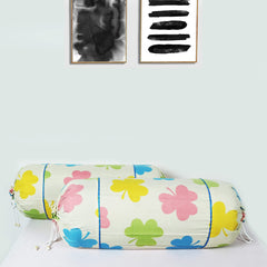 Kuber Industries Bolster Cover | Soft Cotton 2 Piece Bolster Cover Set | 3 Piece Square Cushion Cover Set | Multi-Flower Design Bolster & Cushion Cover Set | Pack of 5 | Cream