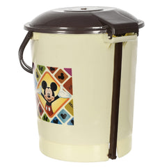 Kuber Industries Multiuses Mickey Mouse Print Plastic Dustbin For Home, Kitchen, Office, Bathroom With Swing Lid 10 Litre Pack of 2 (Cream) 52KM3975