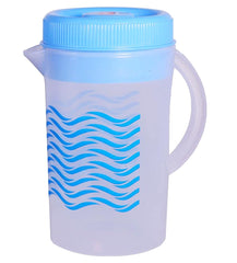 Kuber Industries Printed Tranasparent Food Grade Plastic Water Jug with Lid for Storing & Serving, 2Ltr. (Blue), Standard
