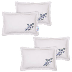 Heart Home Embroidery Pattern Breathable & Soft Cotton Pillow Cover for Sofa, Couch, Bed, Set of 4 (White) 54HH4114.