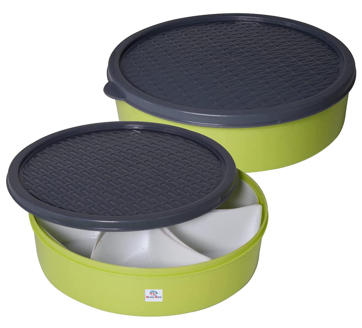 Heart Home Medium Plastic Masala Box with 6 Containers & 1 Spoon- Pack of 2 (Green)-HS43HEARTH25891