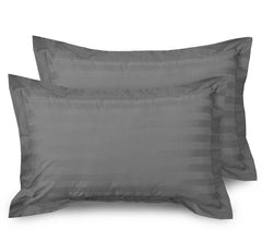 Heart Home 2 Pieces Cotton Luxurious Satin Striped Pillow Cover Set-17"x27" (Grey) - CTHH7183