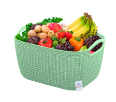 Heart Home Q-5 Unbreakable Plastic Multipurpose Medium Size Flexible Storage Baskets/Fruit Vegetable Bathroom Stationary Home Basket with Handles (Light Green)-HEART10478