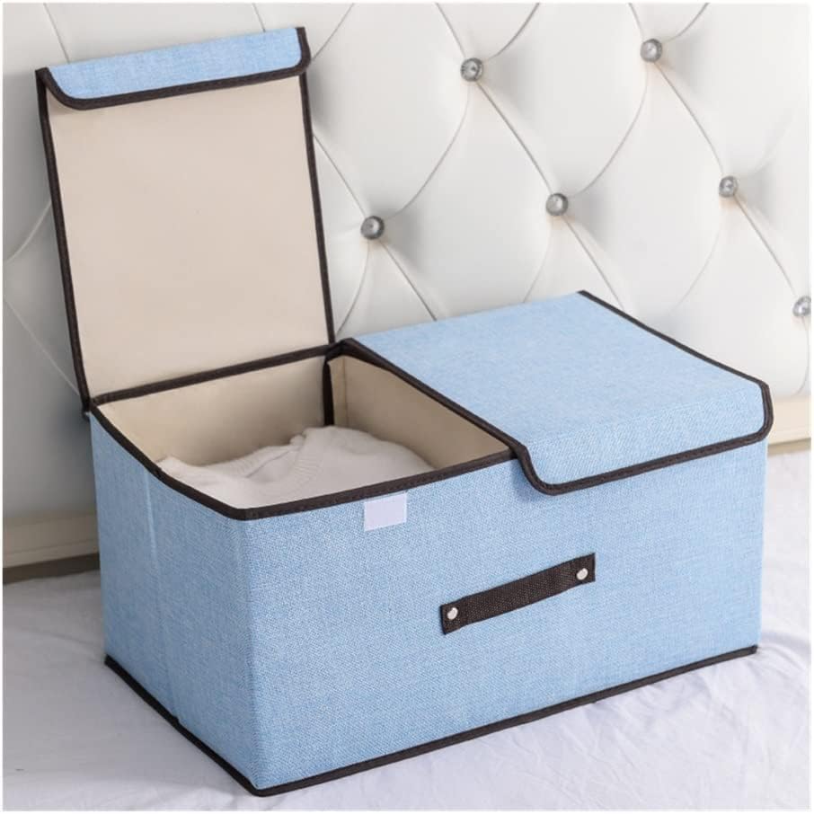 Kuber Industries Double Lid Foldable Storage Box|Toys Storage Bin|Wardrobe Organizer For Clothes|Front Handle & Stackable (Blue)