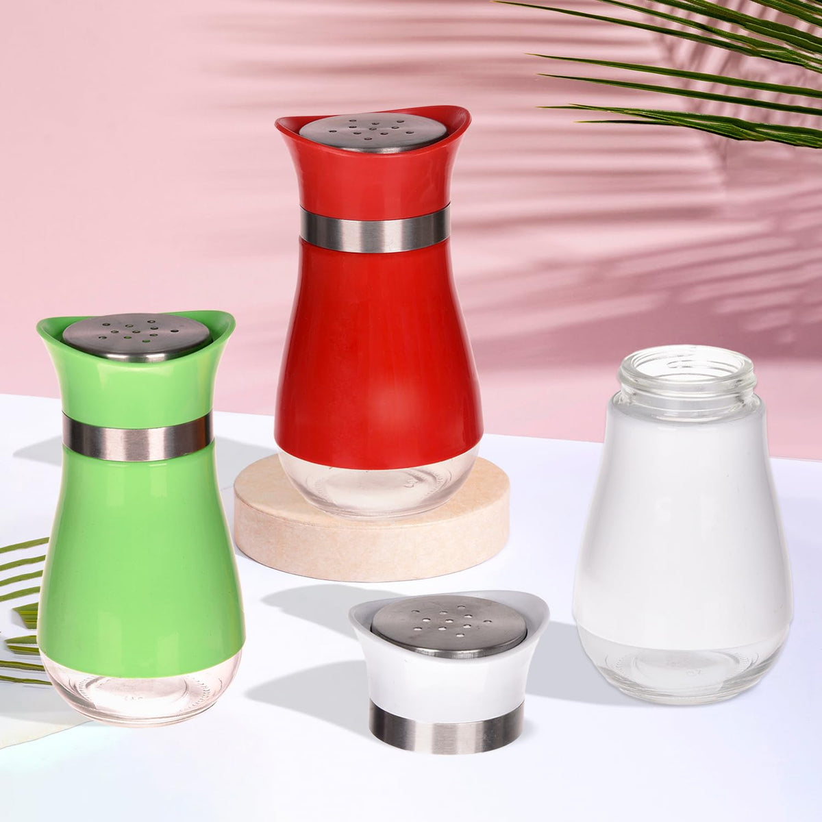 Heart Home Salt Shaker Box | Stainless Steel Pepper Shaker Box | Chilli Flakes Seasoning Sprinkler Box | Namak Daani | Dining Table Masala Box Dabbi | Pack of 3 | Multi