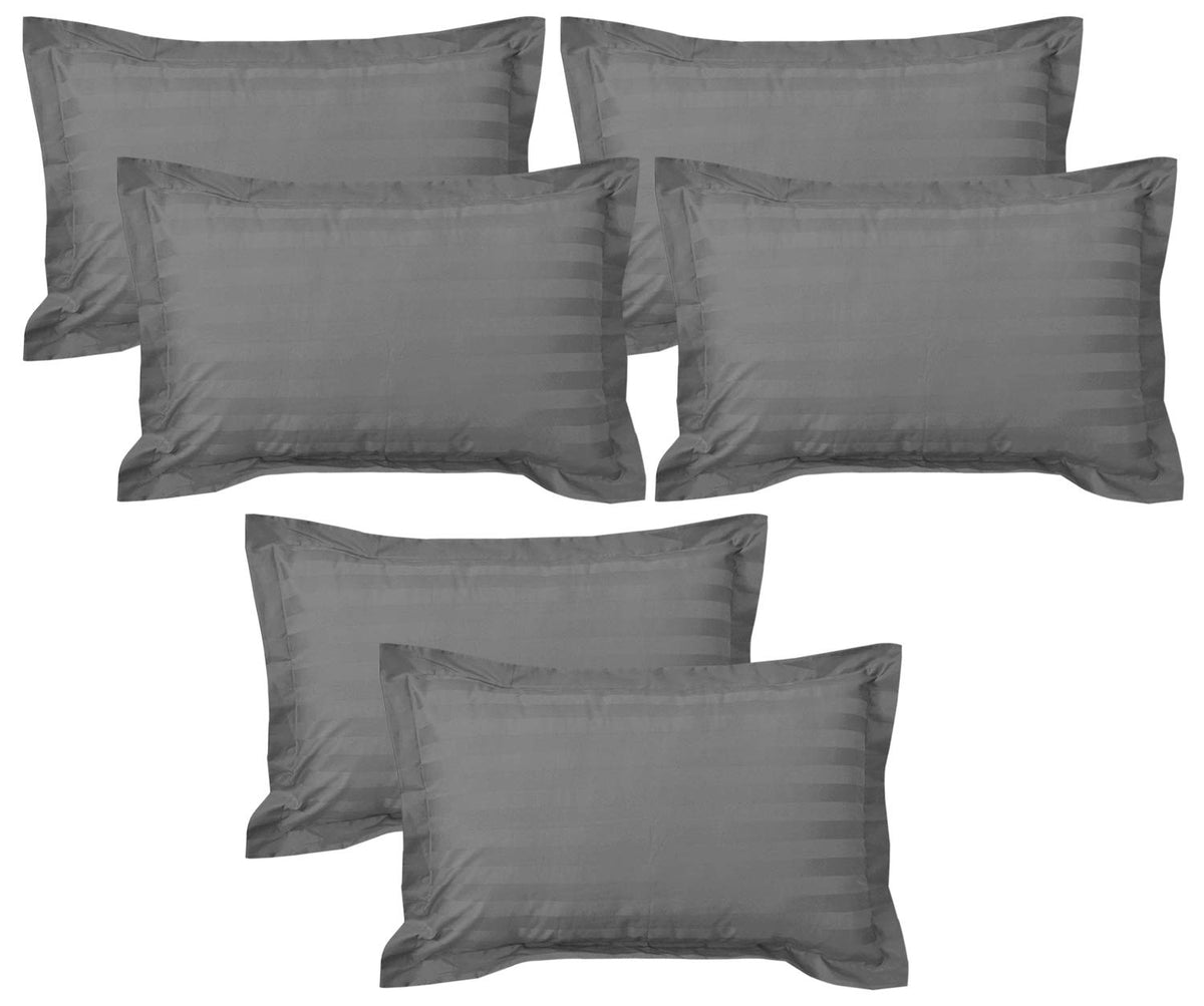 Heart Home 6 Pieces Cotton Luxurious Satin Striped Pillow Cover Set-17"x27" (Grey) - CTHH07187