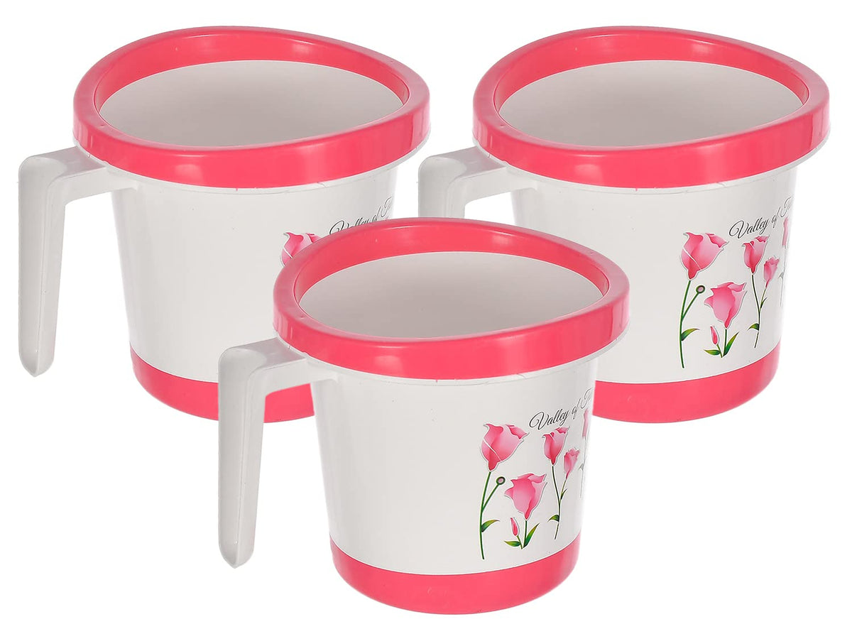 Heart Home Floral Print Plastic Bathroom Mug 1 Litre- Pack of 3 (Pink)-46HH0163