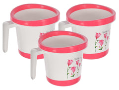 Heart Home Floral Print Plastic Bathroom Mug 1 Litre- Pack of 3 (Pink)-46HH0163