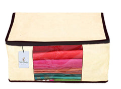 Kuber Industries 6 Piece Non Woven Fabric Saree Cover Set with Transparent Window, Extra Large, Ivory,Royal Blue,Dark Brown-CTKTC23749