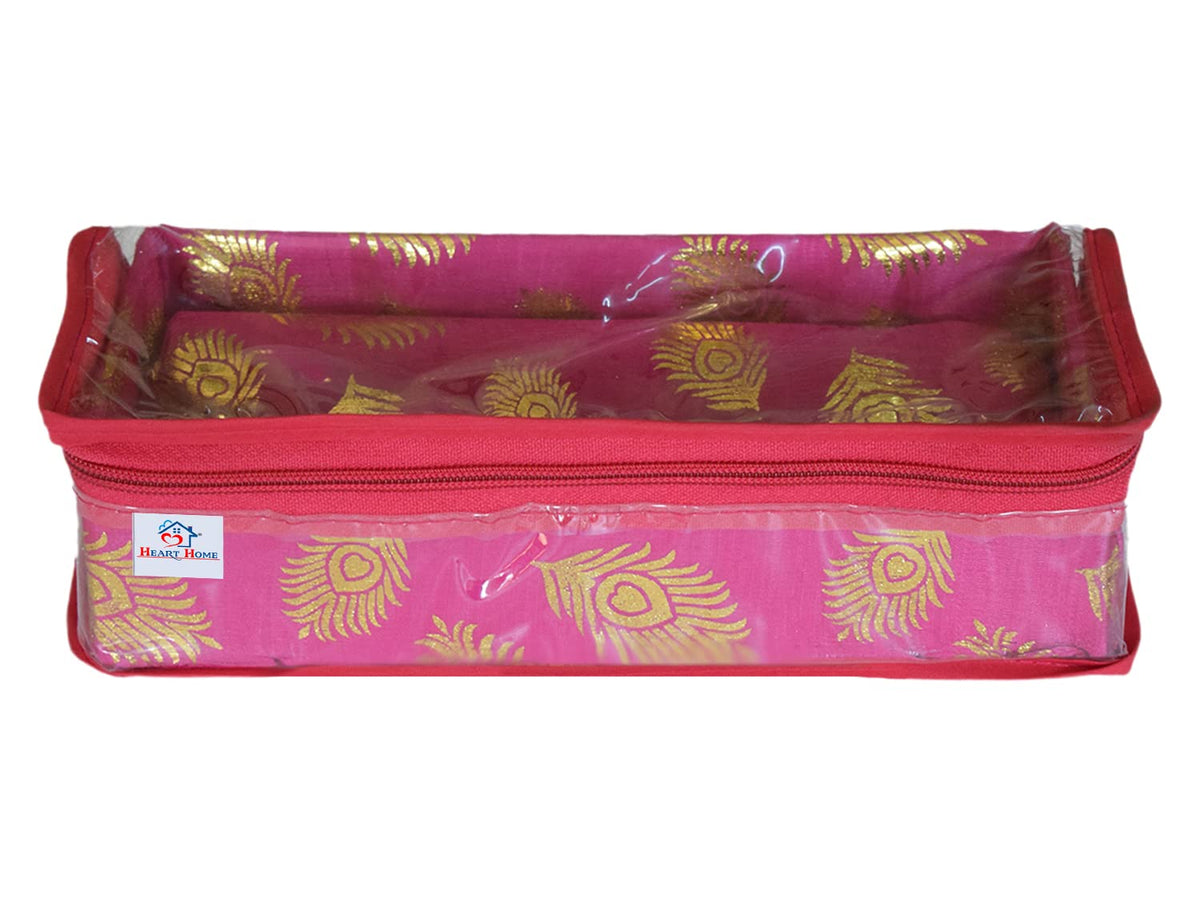 Heart Home Multipurpose Feather Design Laminated 1 Rod Bangle Box/Organizer/Case With Tranasparent Top (Pink)-47HH0217