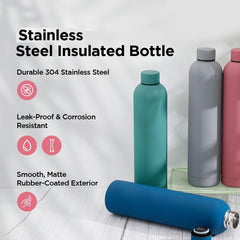 Kuber Industries Water Bottle|Vacuum Insulated Travel Bottle|Hot & Cold Water Bottle|Smooth Rubber Finish Water Bottle|1 LTR|PC-23823A|Blue