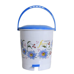Kuber Industries Flower Print Plastic Step-On Plastic Dustbin for Home, Office, Factory with Lid, 10 Liters (KUBMART10946, Blue)