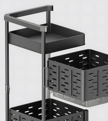 Kuber Industries 4Th Generation Square Rotating Rack|3-Layer Kitchen Trolley with 360 Rotation|Portable Storage Rack for Bathroom, Bedroom (Black)