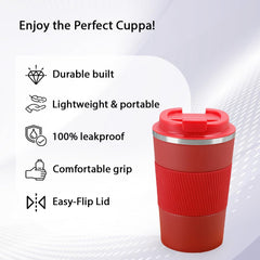 Heart Home Stainless Steel Insulated Coffee Mug With Sleeve|Travel Coffee Mug "380 ML"|Red|