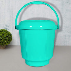 Kuber Industries Unbreakable Plastic Durable & Lightweight Strong Bathroom Bucket with Lid and Handle,13 LTR,Pack of 2 (Mint Green)