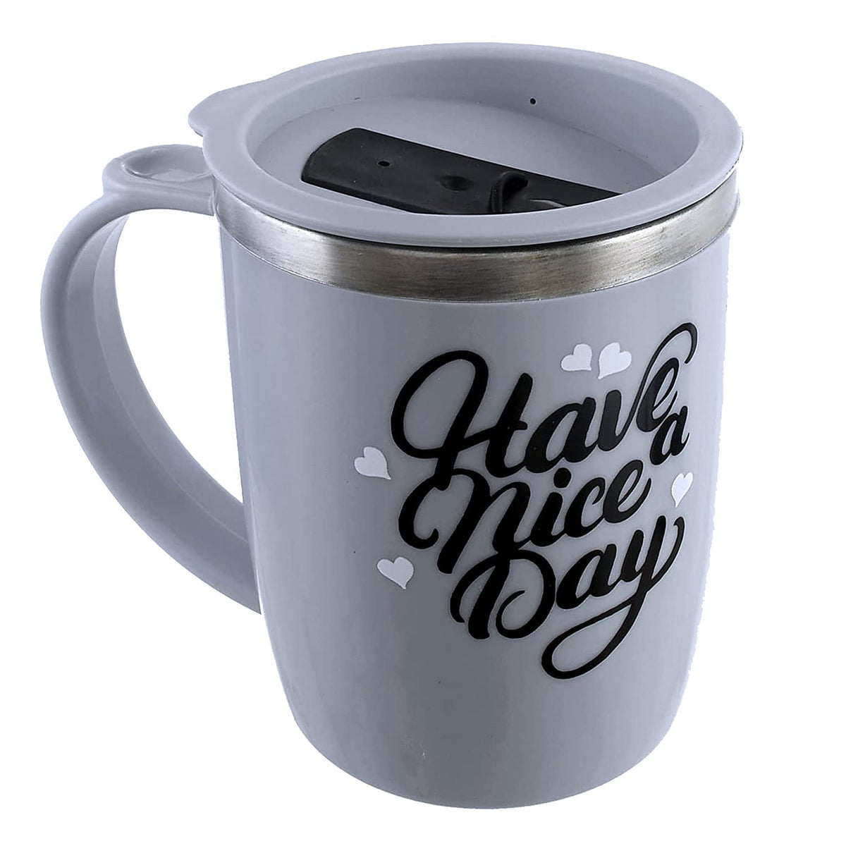 Kuber Industries Insulated BPA Free Plastic Coffee Mug with Lid (Grey)