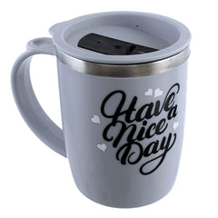 Kuber Industries Double Wall Vacuum Insulated Food Grade BPA Free Plastic Coffee Mug with Lid, Pack of 2 (Grey & Cream)