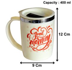 Kuber Industries Double Wall Vacuum Insulated Food Grade BPA Free Plastic Coffee Mug with Lid, Pack of 2 (Grey & Cream)