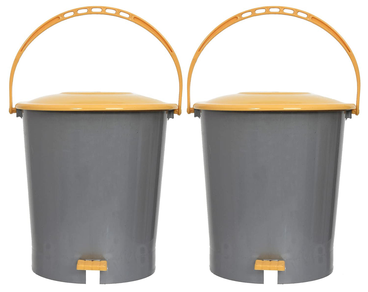 Kuber Industries Plastic Pedal Dustbin/Wastebin With Handle, 10 Liter- Pack of 2 (Grey & Yellow)-47KM0979
