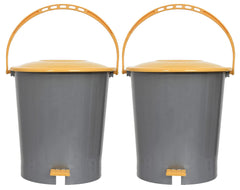 Kuber Industries Plastic Pedal Dustbin/Wastebin With Handle, 10 Liter- Pack of 2 (Grey & Yellow)-47KM0979