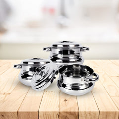 Kuber Industries Stainless Steel Handi Casserole Set of 3 with Lid I Cook and Serve I 600 ml, 1 Litre, 1.6 Litre Capacity I Biryani Handi, Saucepan, Silver I Patila/Tope for Kitchen Combo of 3