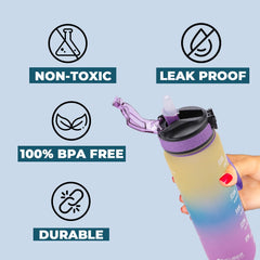Urbane Home Motivational Water Bottle with Time Marker | Sipper Water Bottle for Kids & Adults with Straw | For Gym, Home, Office & School | Yellow Purple -1 L