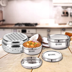 Kuber Industries Stainless Steel Grater with Storage & Set of 2 Lunch Boxes(250ML & 400ML) |Stainless Steel, Multifunctional Use & Refrigerator Safe