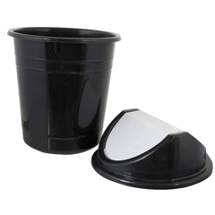 Kuber Industries Plastic 2 Pieces Medium Size Swing Lid Garbage Waste Dustbin for Home & Kitchen for Home, Office, Factory, 10 Liters (Black & White)-KUBMART10216