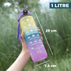 Urbane Home Motivational Water Bottle with Time Marker | Sipper Water Bottle for Kids & Adults with Straw | For Gym, Home, Office & School | Yellow Purple -1 L