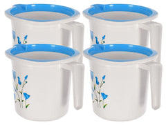 Kuber Industries Floral Print Plastic Bathroom Mug 1.5 Litre Pack of 4 (Blue)-46KM0195, Standard