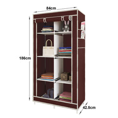 Heart Home Wardrobe for Clothes|Non Woven 2 Door Portable Clothes Rack|8 Shelf Foldable Almirah for Clothes|Brown