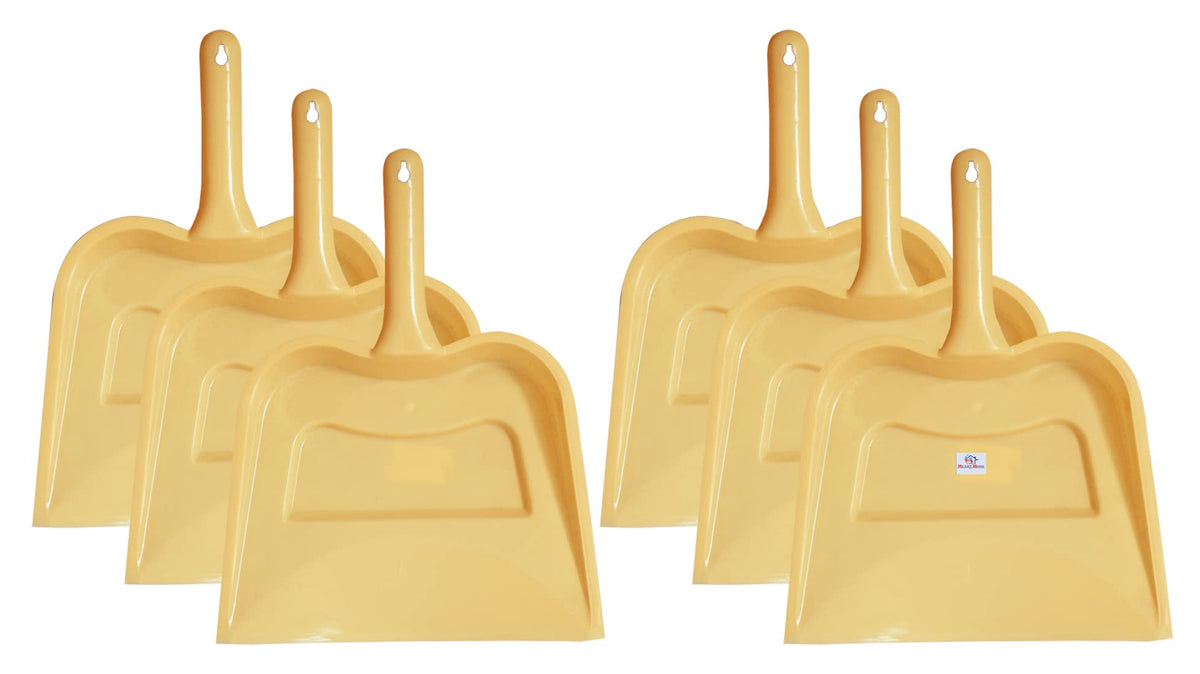Heart Home Plastic Lightweight 12" Dustpan With Comfort Grip Handle for Easy Sweep Broom, Pack of 6 (Cream)