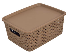 Heart Home Multipurposes Plastic Basket With Lid|Durable Plastic Material|Organizer For Kitchen|Size 26 x 20 x 11, Pack of 4 (Grey)-46HH076