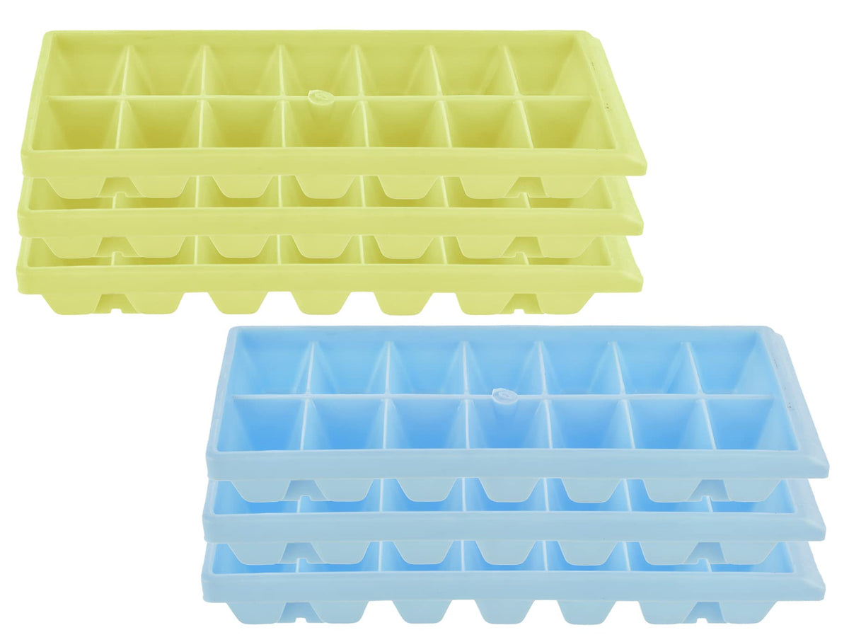 Heart Home Plastic Ice Cube Tray Set with 14 Section- Pack of 6 (Green & Blue)-HS43HEARTH25789