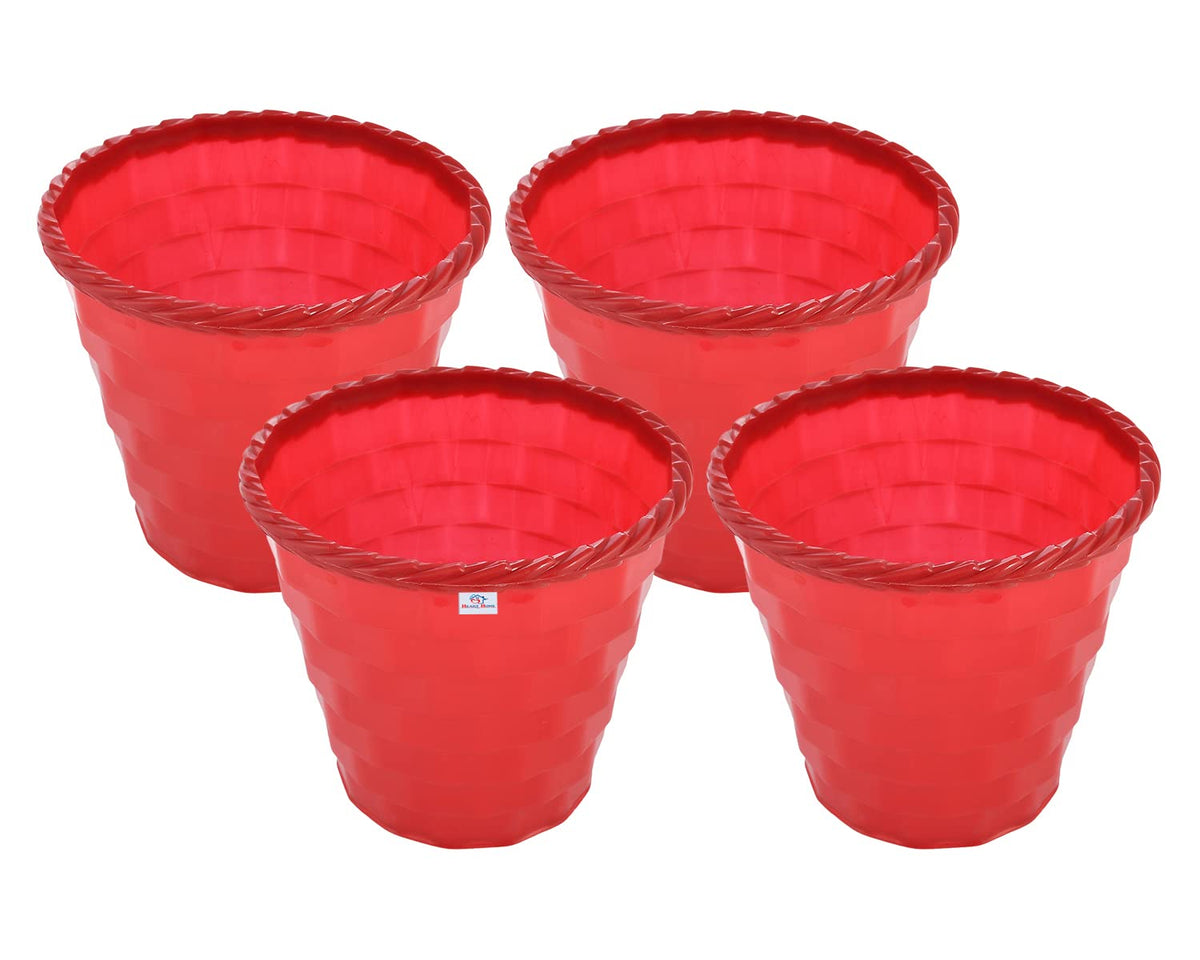 Heart Home Brick Flower Pot|Durable Plastic Flower Pots|Planters for Home Décor|Garden|Living Room|Balcony|8 Inch|Pack of 4 (Red)