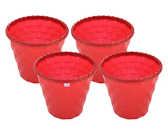 Heart Home Brick Flower Pot|Durable Plastic Flower Pots|Planters for Home Décor|Garden|Living Room|Balcony|8 Inch|Pack of 4 (Red)