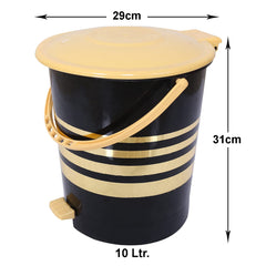 Kuber Industries Pedal Dustbin|Plastic Pedal Dustbin|Kitchen Waste Paper Bin|Dustbin For Bedroom|Cream Lid 10 Liter Dustbin (Black)