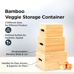 Homestic Storage Box | Kitchen Stoarge Organizer | Vegetable Basket for Kitchen | Fruit Containers With Bambo Lid | 3 Different Containers | FM001NR | Set of 3 | Brown