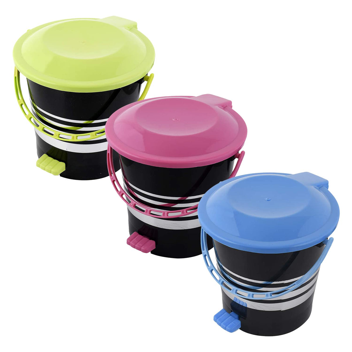 Kuber Industries Pedal Dustbin|Plastic Pedal Dustbin|Kitchen Waste Paper Bin|Dustbin For Bedroom|5 Liter Dustbin|Pack of 3 (Black)
